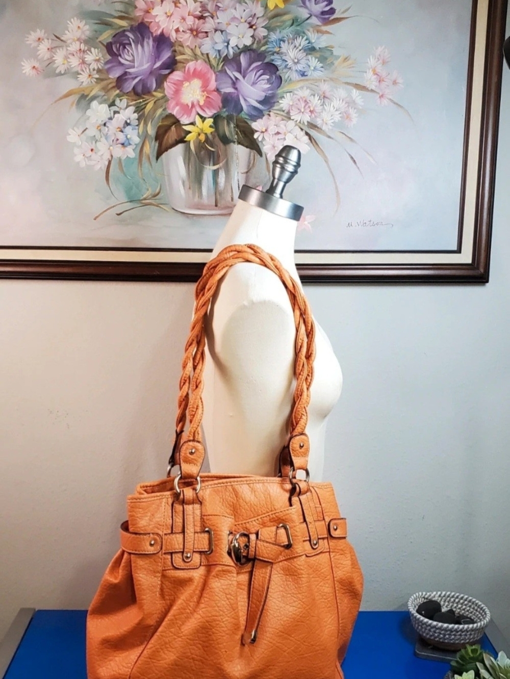 Rosetti Braided-Handle Shoulder Tote in Orange
